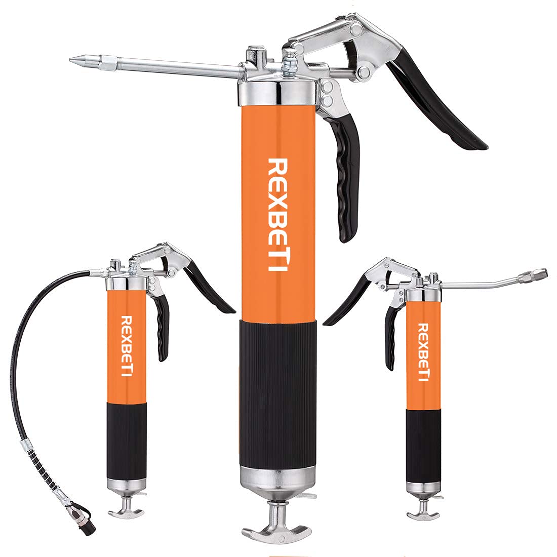 REXBETI Grease Gun, Pistol Grip Grease Gun Set with 18 Inch Flex Hose