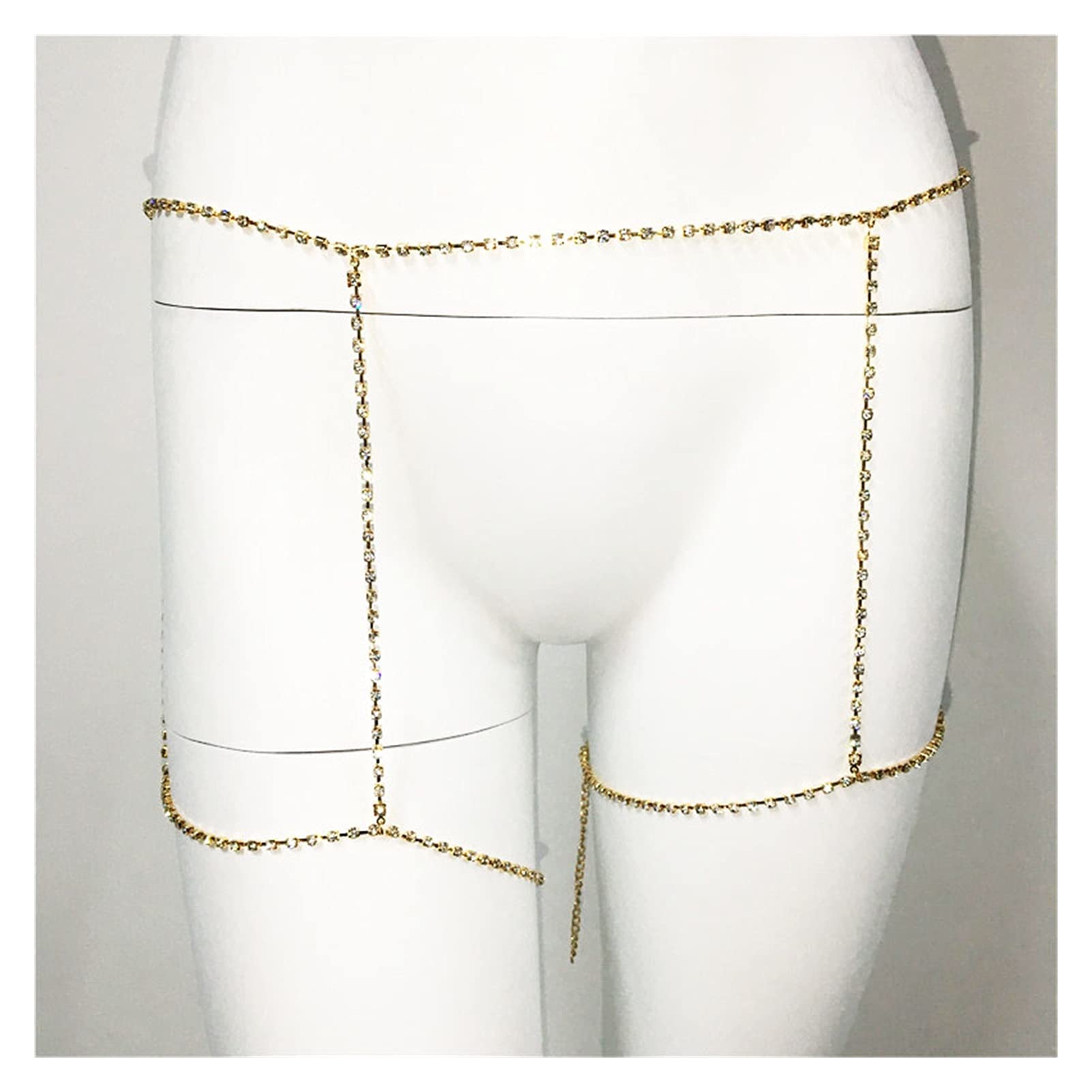 Body Chain Damen Kette - Goldfarbene einfache Strandkette mit Kreuzband für Taille und Bauch - Schwarze Harnaskette - Edler Schmuck für Damen - Accessoires