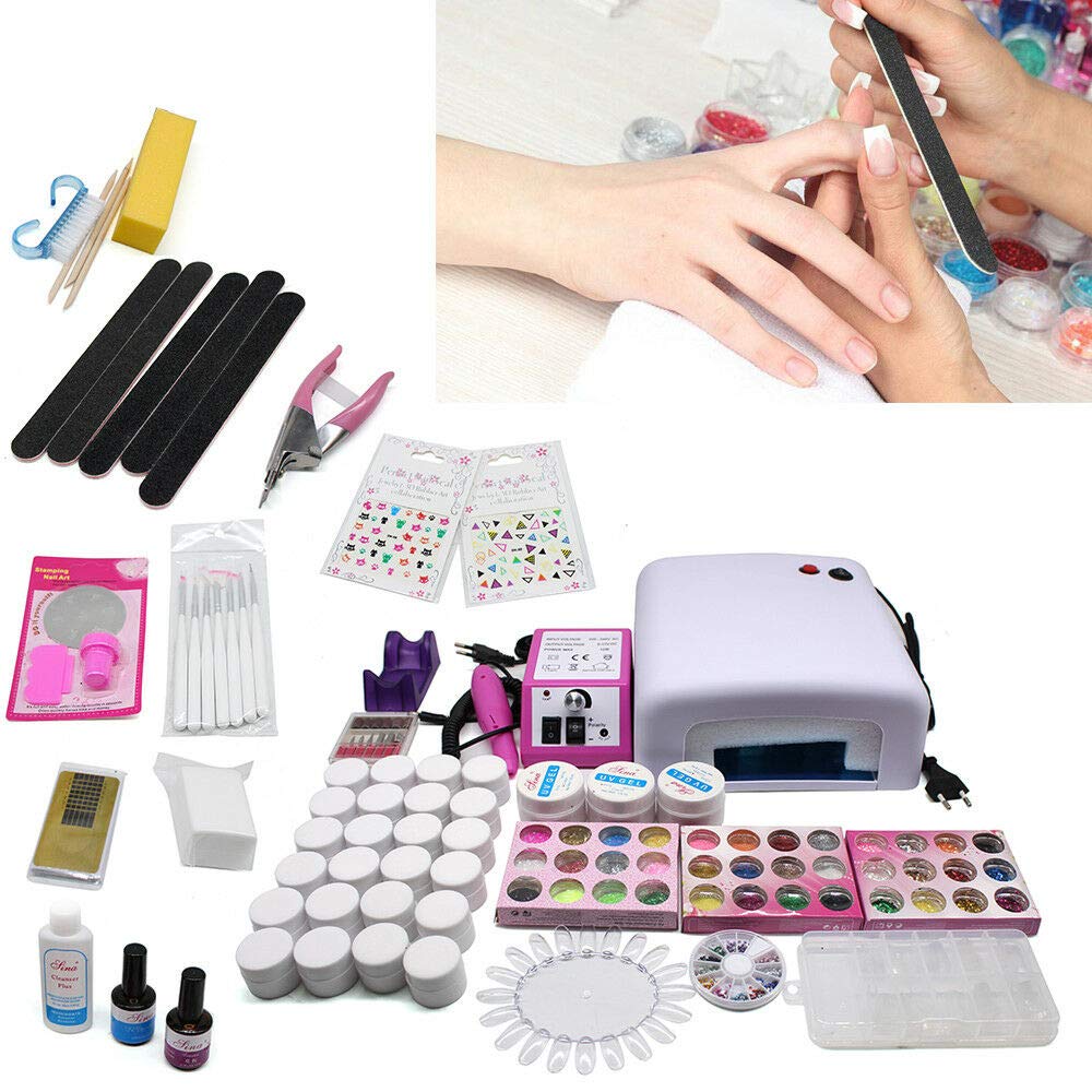 Kit de manicura de 36 W, lámpara UV LED, kit de uñas de gel de uñas profesional completo de gel de color ideal para principiantes