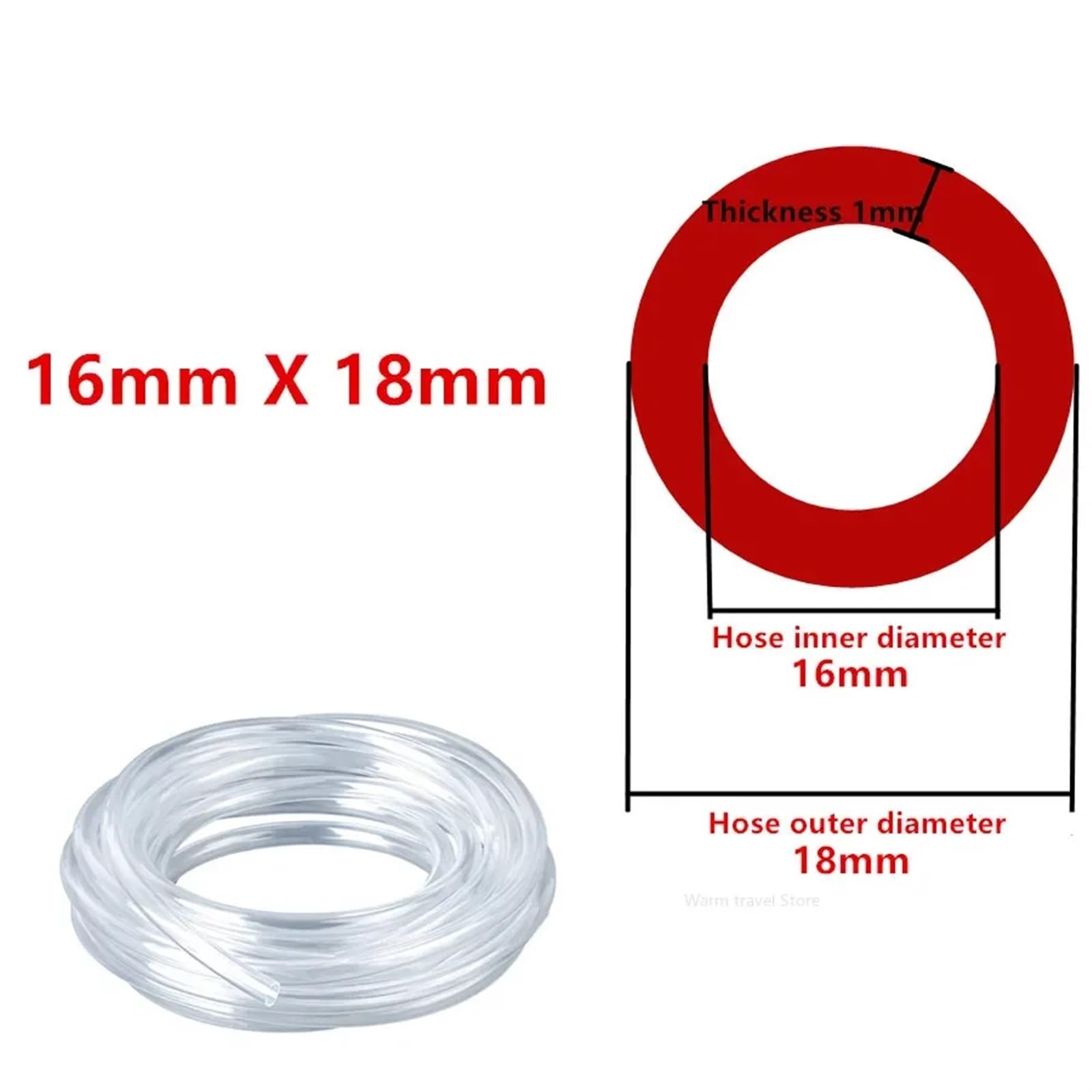 Schlauch 1M/3Meter/5M Transparente PVC-Kunststoffschläuche Wasserpumpenrohrschläuche Aquariumschläuche 3 4 5 6 8 10 12mm Schläuche Gartenschlauch(16mm X 18mm,15 meters)