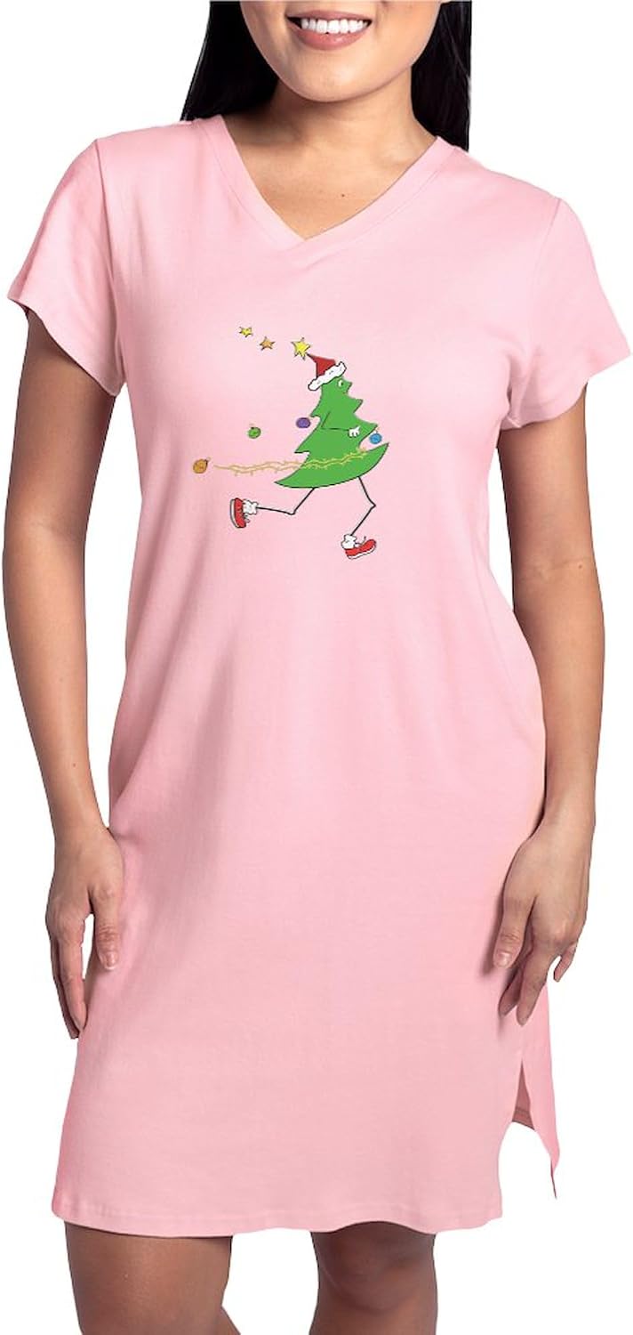CafePress Christmas Tree Runner Women's Nightshirt, Soft Long Pajama Shirt, Cotton PJs/Pyjamas Pink
