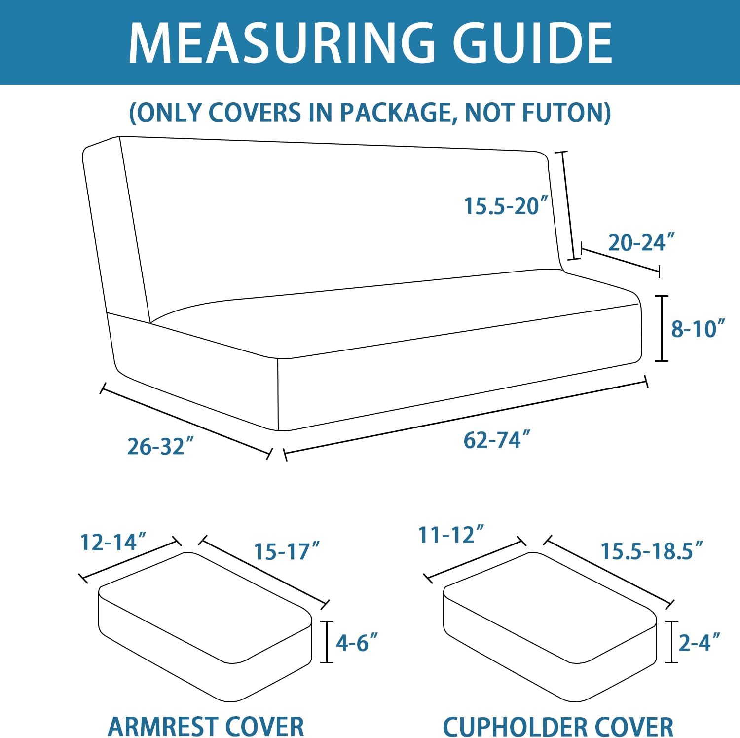 H.VERSAILTEX 4 Pieces Stretch Futon Covers Sofa Bed Slipcover with Removable Armrests and Cupholders Covers Furniture Protector High Spandex Small Checks Jacquard Fabric, Natural