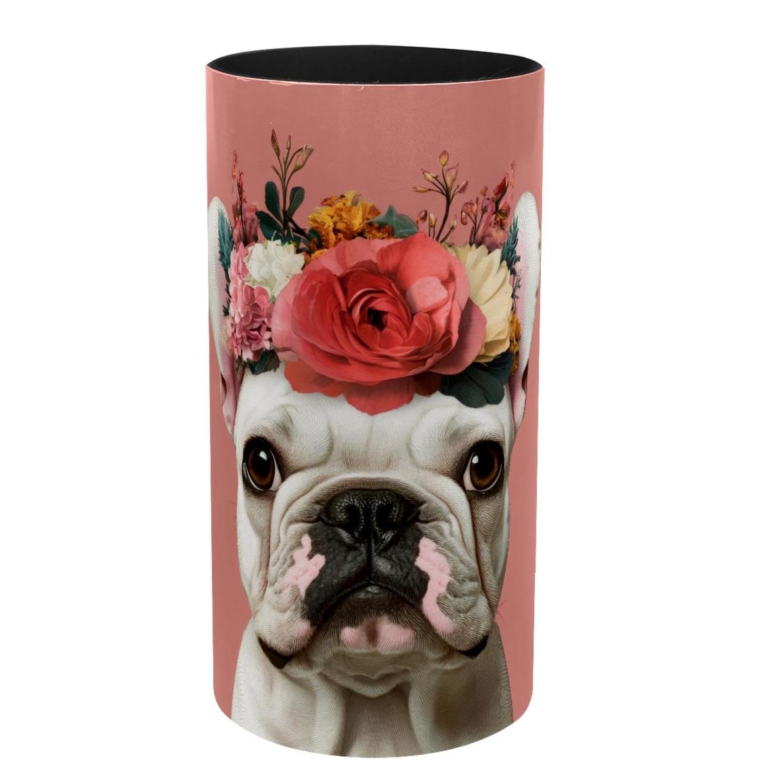 Porte-pinceaux de maquillage et pot à crayons bouledogue français boîte à musique métal