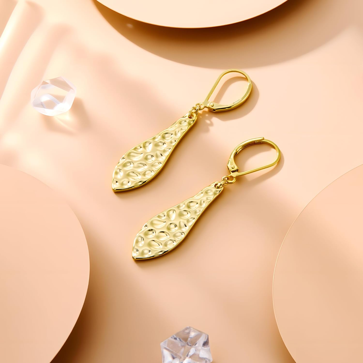 ALEXCRAFT 925 Sterling Silver Dangle Earrings for Women, 14K Gold Plated French Leverback Earrings, Hypoallergenic Lightweight Statement Hammer Square Bar Long Drop Earing for Women Trendy Jewelry - Image 6