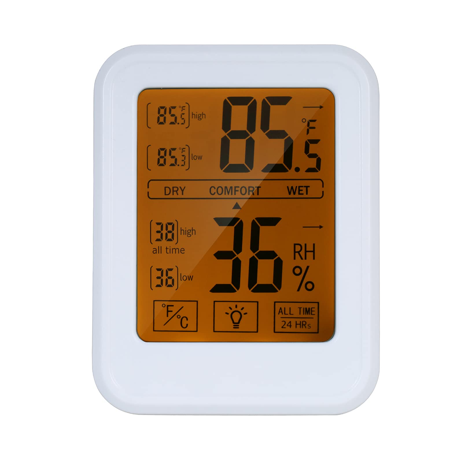 excluzo high precision hygrometer digital thermo-hygrometer with touch-screen wall mounted weather station with backlight ℃/℉ switchable all-time/24-hour maximum minimum humidity aurh