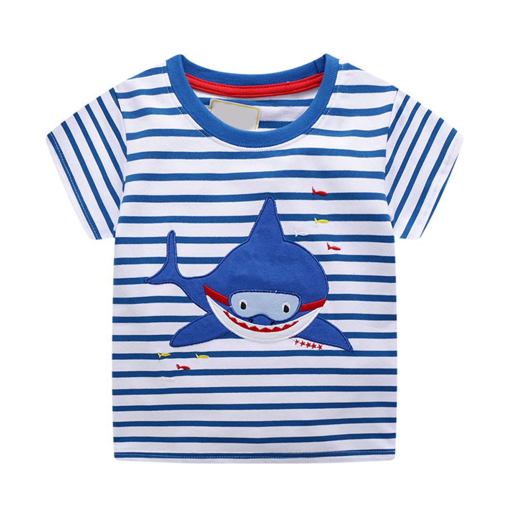 Toddler Kids Boys Girls Baby Shark Shirt Short Sleeve Stripes