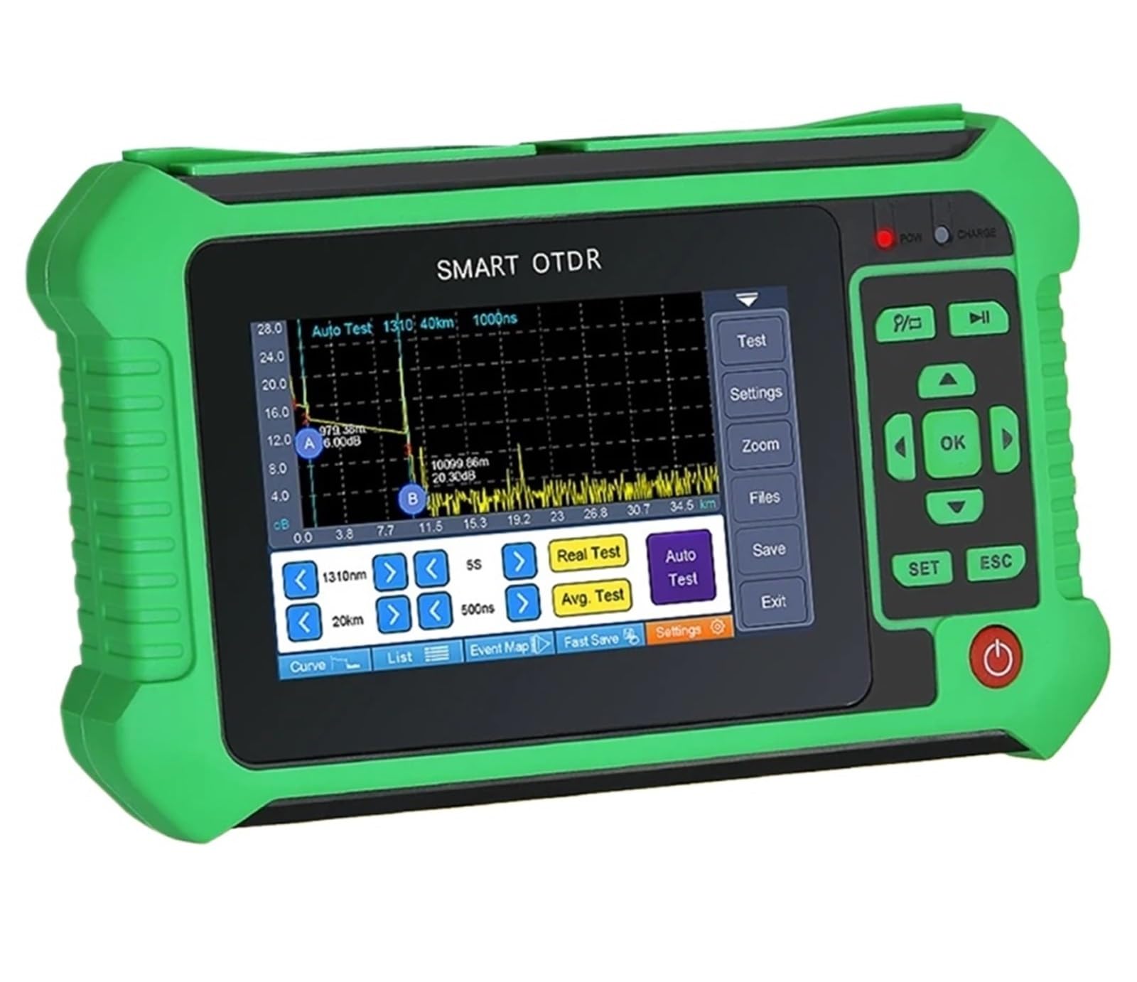 CVFRDD OTDR Fiber Optic Reflectometer With 9 Functions VFL OLS OPM Event Map 22/24dB For 80km Fiber Cable Ethernet Tester