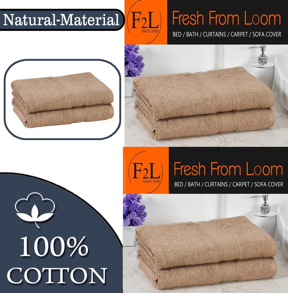 Image of FRESH FROM LOOM 500 GSM Premium Quick Dry Towels for Bath | 100% Pure Cotton | Skin Friendly for Men & Women | High Water Absorber Soft & Ultra-Hypoallergenic | (70 x 140 CM | British Tan) - 2pc