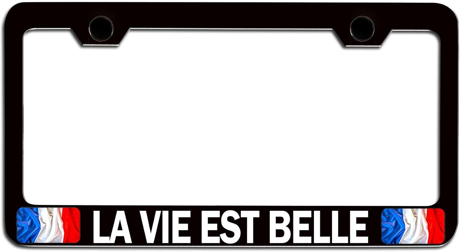 Makoroni - LA Vie EST Belle French France Black Metal License Plate Frame Tag Holder, #x96