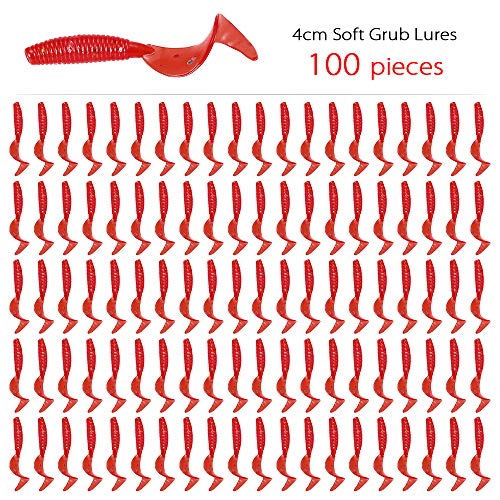 Walmeck- 100 unids 4 cm Suave señuelos de Pesca Artificial Swimbait Tail Grub señuelos Gusano Moggot Grub señuelos cebos