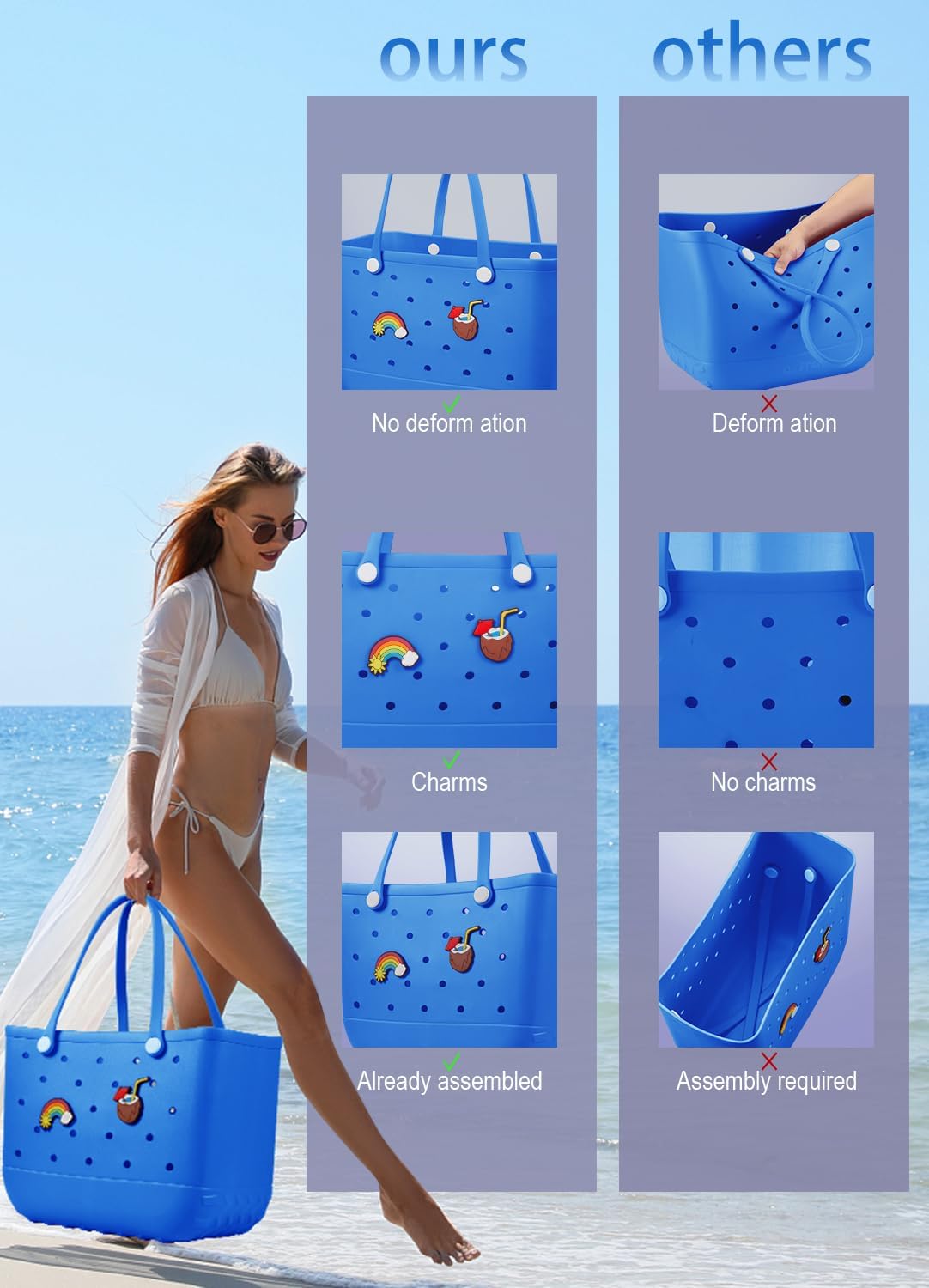Beach Bag Rubber Tote Bag - Waterproof Travel Bag for Women Washable Tote Bag Handbag for Sports Beach Market Pool - Image 5