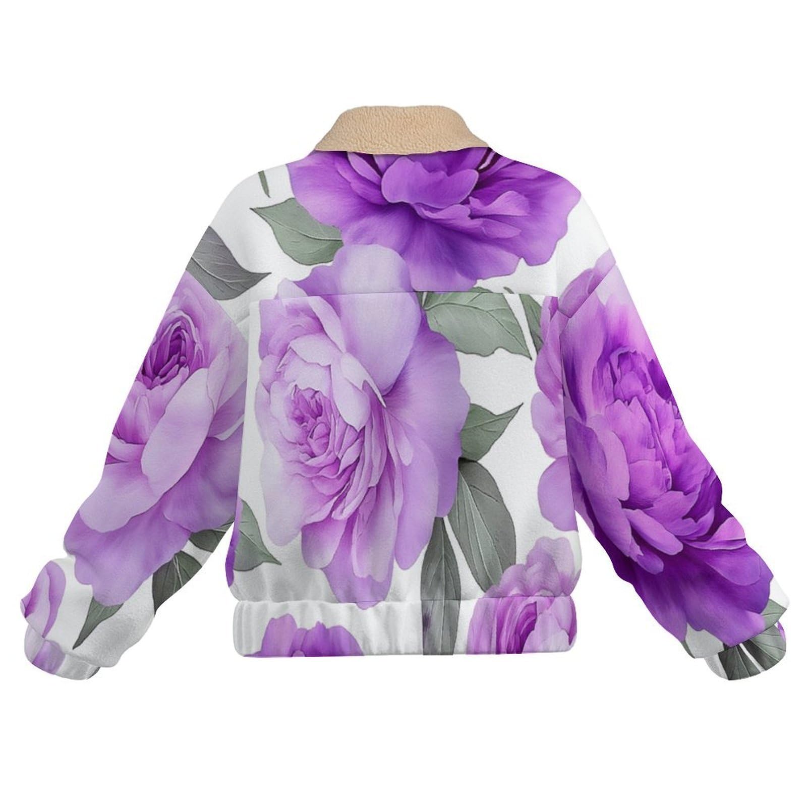 Giacca in Pile da Donna con Chiusura Lampo su Tutta la Lunghezza, Colletto Revers, Cappotto Peonia Rosa Calda Invernale con Tasche, per Escursioni e Tempo Libero