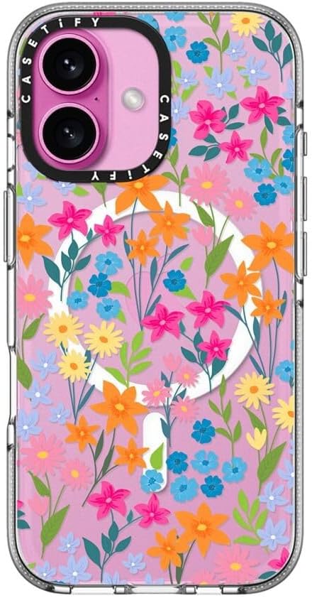 CASETiFY Clear iPhone 16 Case [Not Yellowing / 6.6 ft. 3X Military Grade Drop Protection/Magsafe] - Bright Spring Flowers - Clear