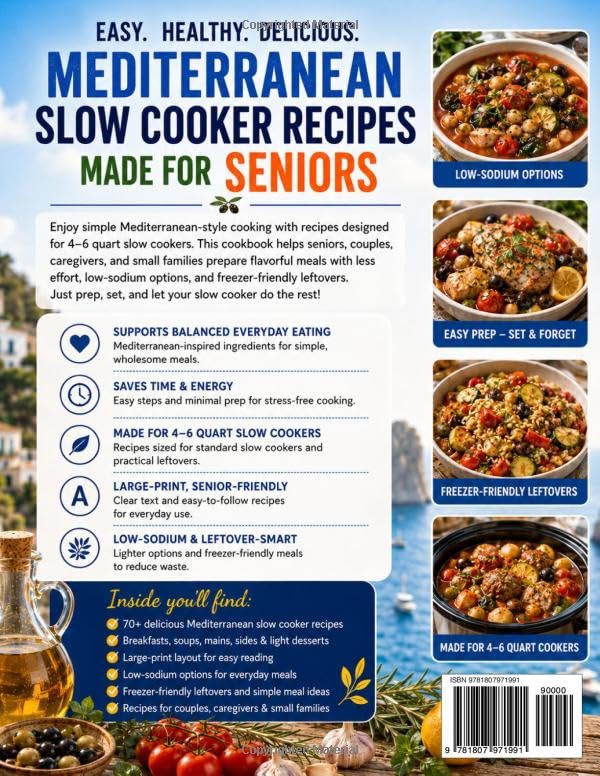 The 4–6 Quart Slow Cooker Mediterranean Diet Cookbook for Seniors: 70+ Easy, Tasty Large-Print Recipes for Couples, Caregivers & Small Families with Low-Sodium Options and Freezer-Friendly Leftovers image 2