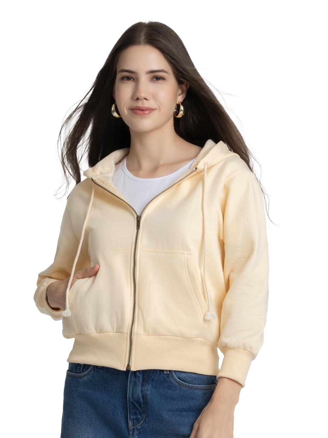 Ivory Hood Neck Solid Full Sleeves Casual Jackets For Women-image-31