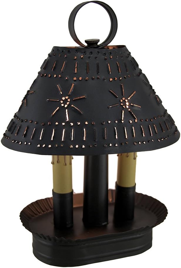 Zeckos Smokey Black Finish 2 Light Punched Tin Accent Lamp