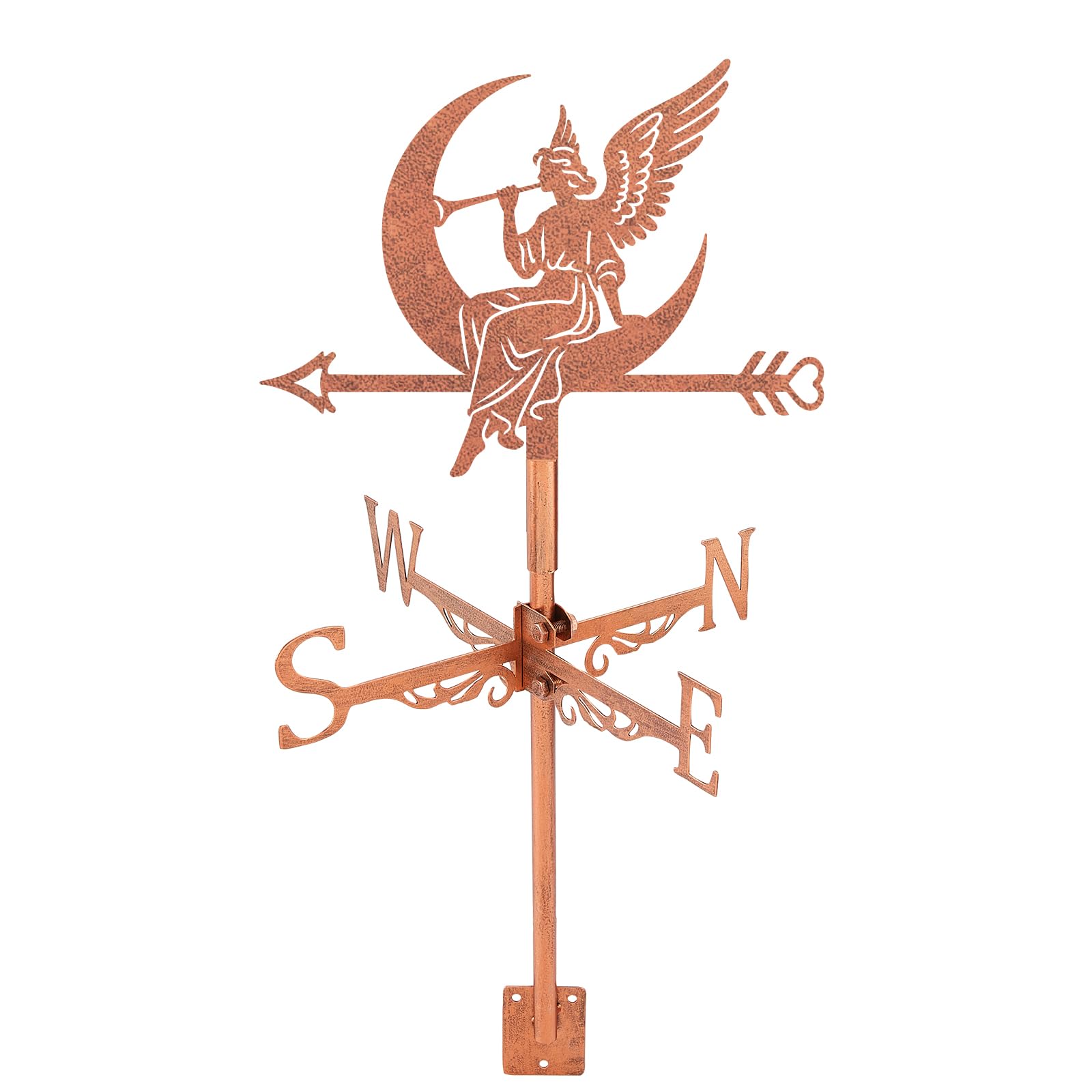 SUPERDANT Angel Moon Weather Vane 28.2x26cm/11.1x10.2in Copper Weathervanes Finish Iron Wind Vane Decorative Roof Garden Wind Direction Indicator Outdoor Metal Weathercock Copper