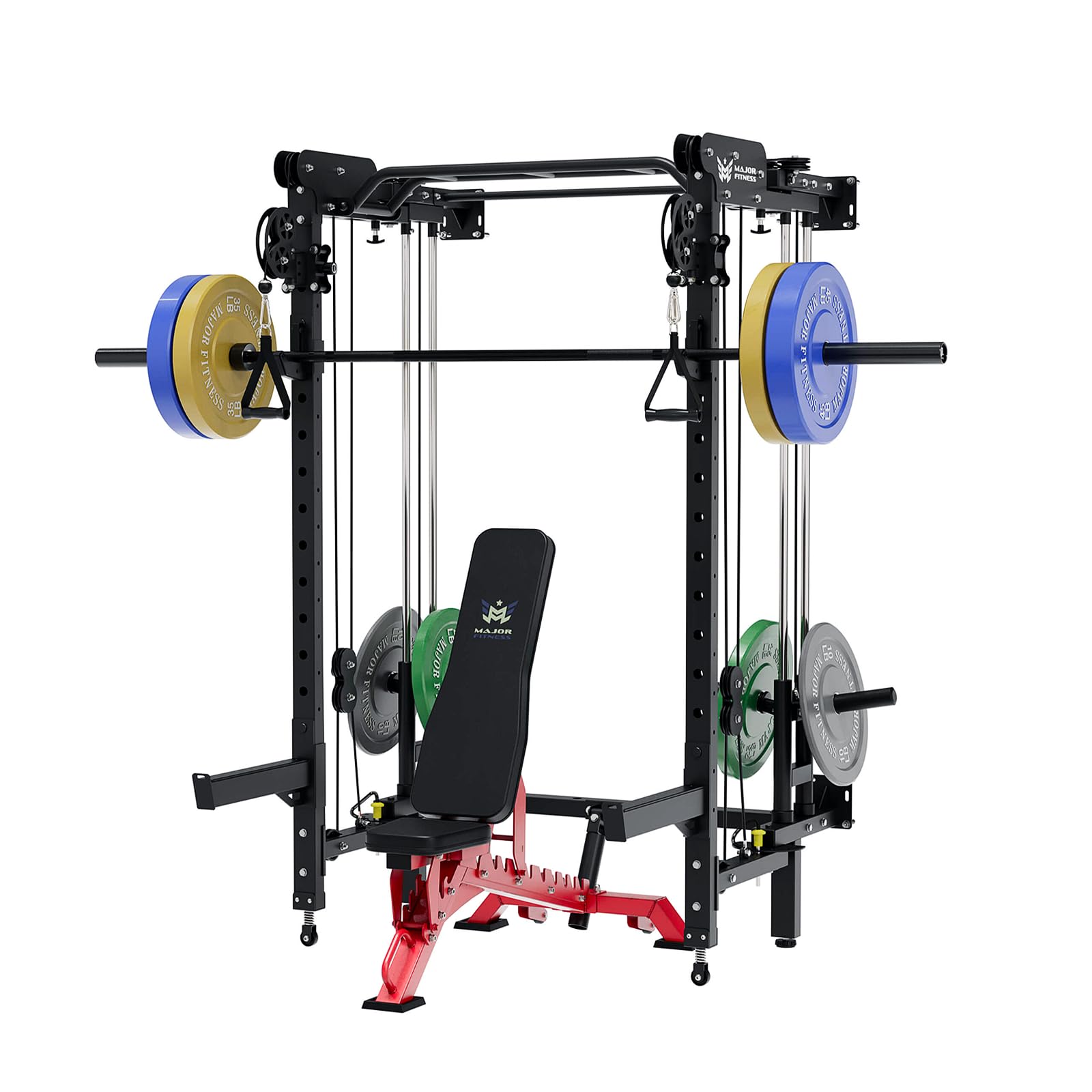 MAJOR FITNESSF35 Folding Power Rack 4-in-1 Home Gym with Cable Pulley System, Multi-Grip Pull-Up Bar, Landmine, 80+ Exercises Space-Saving Gym Equipment Easy Folding for Small Spaces