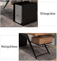 Vista 7 de Escritorio de computadora de madera maciza para oficina en casa, escritorio de estudio, estación de trabajo con cajones y armario de almacenamiento