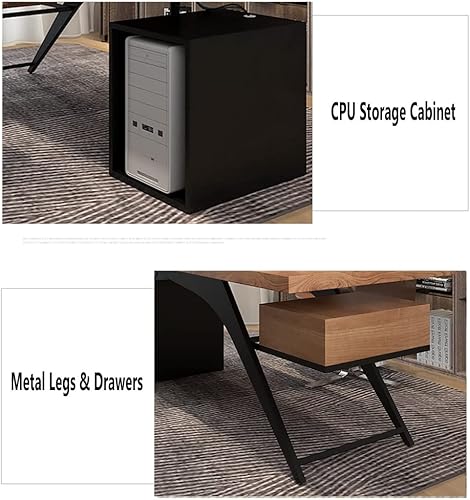 Miniatura 7 de Escritorio de computadora de madera maciza para oficina en casa, escritorio de estudio, estación de trabajo con cajones y armario de almacenamiento