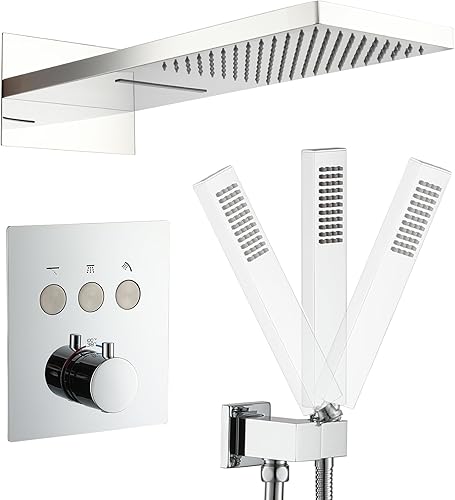 Miniatura 1 de CASAINC Cabezal de ducha de lluvia de 20 pulgadas con mano, sistema de ducha termostático montado en la pared, juego completo de grifos de ducha de