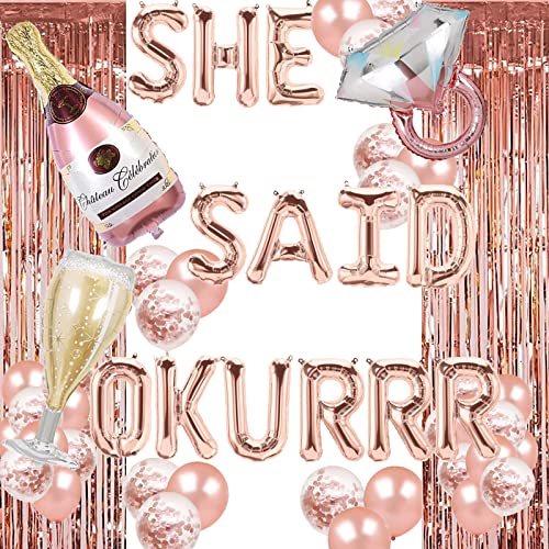 She Said Okurrr Balloons Rose Gold She Said Yaaas Bachelorette Party Banner Bride To Be/We Are Engaged/Bridal Shower/Just Married/Hen Party/Engagement Themed Bachelorette Party Supplies Decorations #TOP13