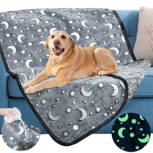 Pulatree Couverture Imperméable pour Chat Chien ,Lueur dans la Lune étoile Sombre,Garder au Chaud Couverture ,Couche Double Anti-Pipi Anti-Liquide Couvertures de Animaux Foncé pour lit/Sofa 80*110cm Cover