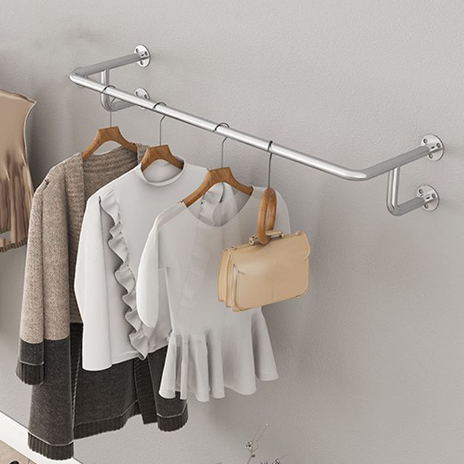 Creative Garment Display Racks Hanging Rod, Boutique Clothing Store Hanging Clothes Shelf, Retail Clothing Rack Multi Purpose Gold Pipe, Commercial Clothes Storage Hanger,Silvery-length 100CM