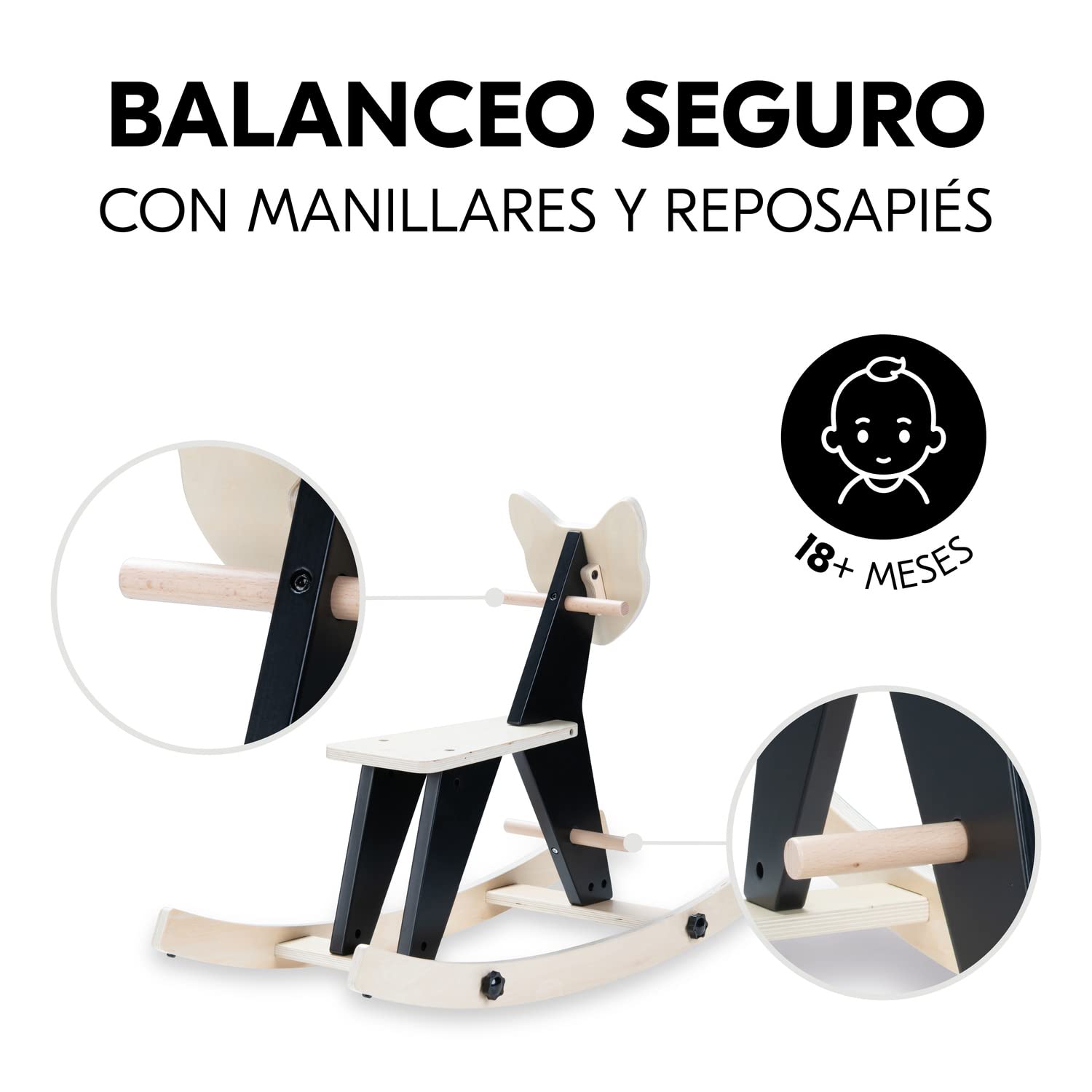 hauck Caballo Balancin Madera Certificada FSC®, Balancin Bebe a Partir de 18 Meses, Juguetes Montessori, Caballos Juguetes, Base Basculante Desmontable