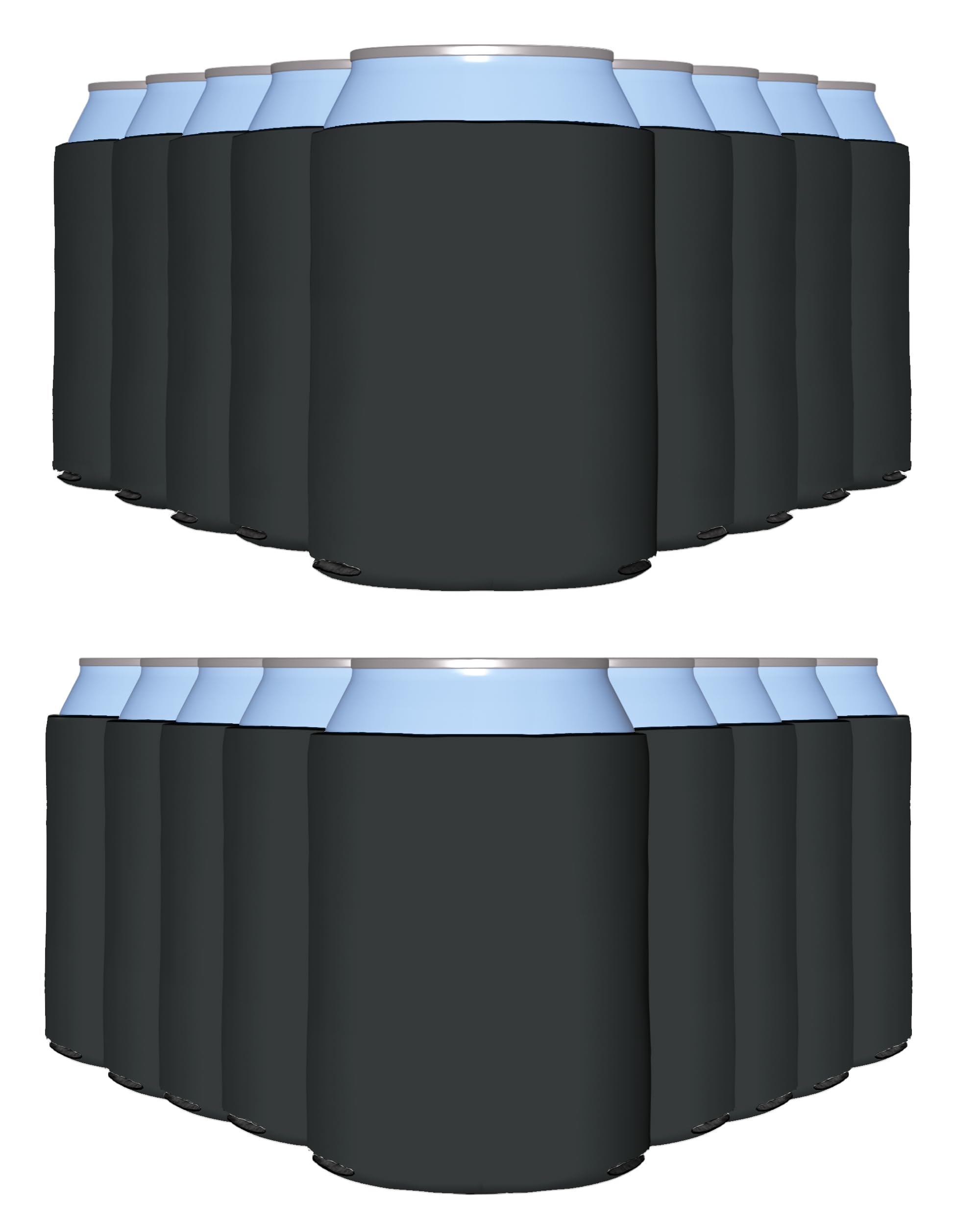 PartyPrints 100 Pack Charcoal Blank Can Cooler Sleeves, Customizable Bulk Insulated Foam for Beer, Collapsible Plain Drink Holder, Cold Soda Insulator