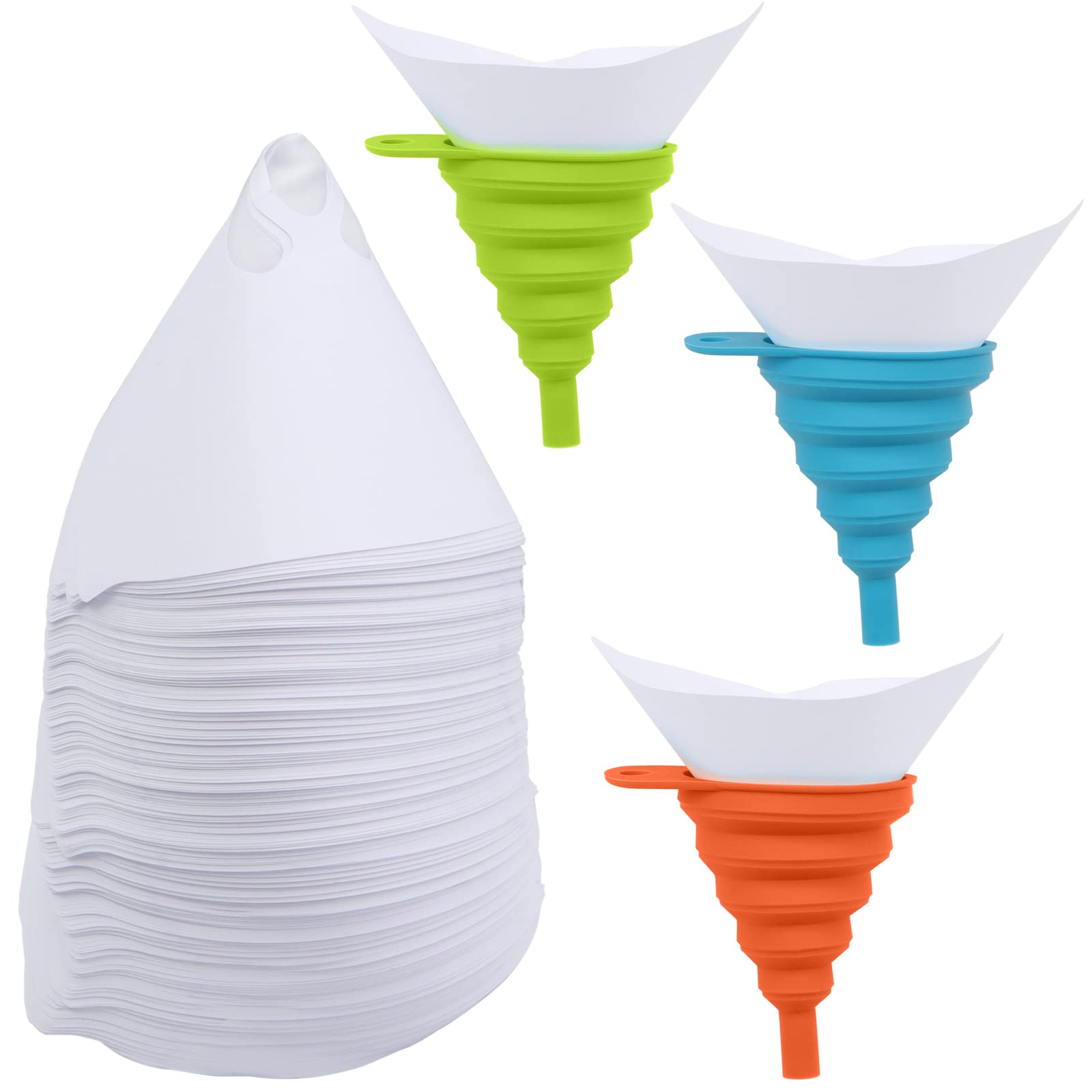 ZYNERY 250 PCS Paint Strainers Paper Cone, Paint Strainer, Paint Filters Disposable Paper Cone for Automotive Paint Spray Guns, with 3 Silicone Funnel Resin Filters (150 Micron)
