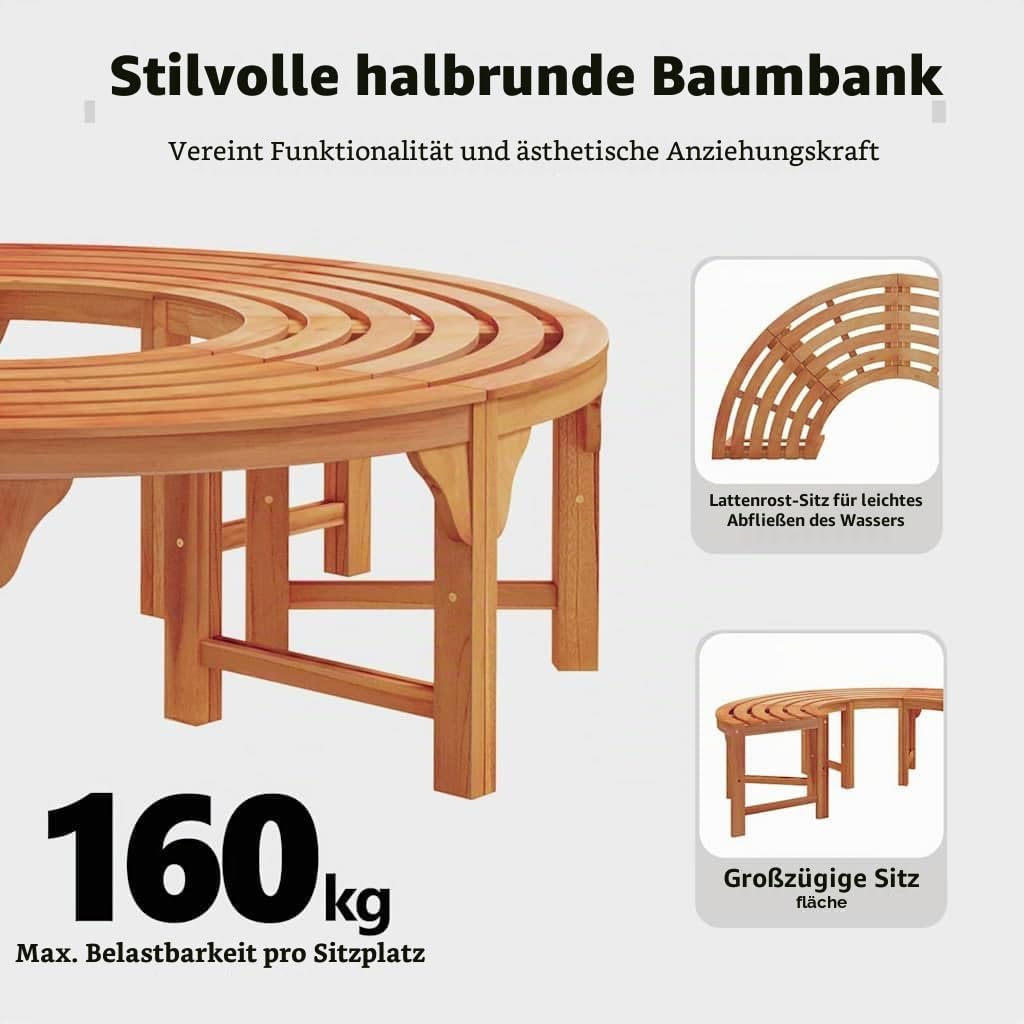 vidaXL Baumbank 4 -Seater 210 x 80 x 45 cm Massives Eukalyptus Holz | Aus massivem Akazienholz gefertigt, Traditionelle Halbkreisform ideal für Garten-Ecken,