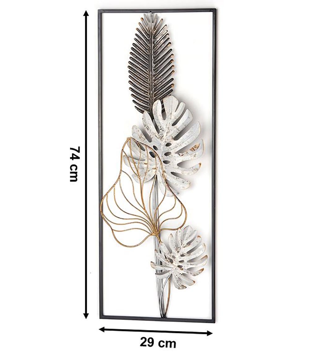 Kobolo Wandbild Monstera, 29x74x3 cm, Metall, schwarz-gold-weiß, modernes Metallbild, stilvolle Wanddeko für Wohnzimmer, Esszimmer Flur & Schlafzimmer