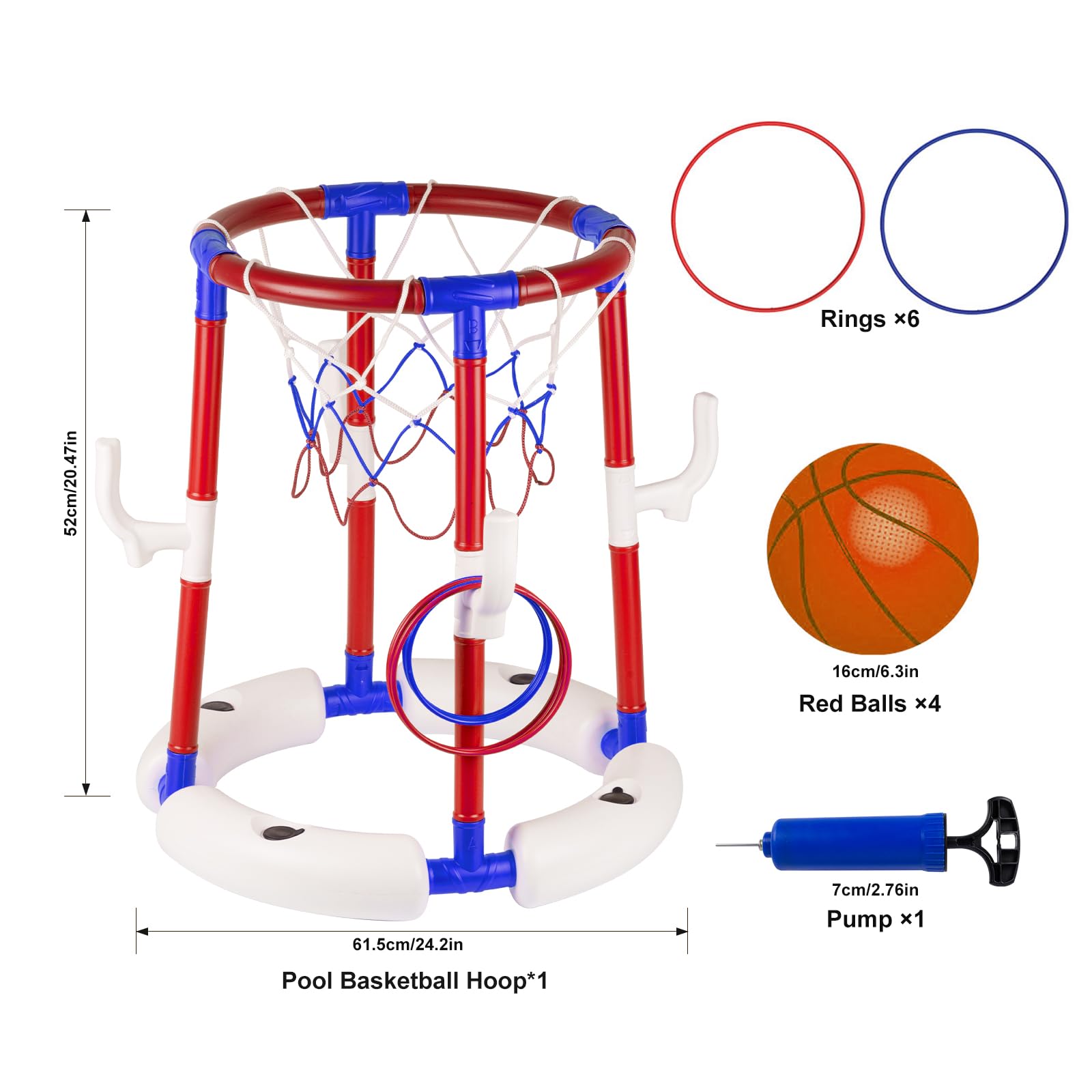 2-in-1 Schwimmbad-Basketballkorb, stabiles schwimmendes Pool-Basketballkorb-Set, Wasser-Basketballkorb für Pool-Party, Spaß und Outdoor-Indoor-Familienspiele