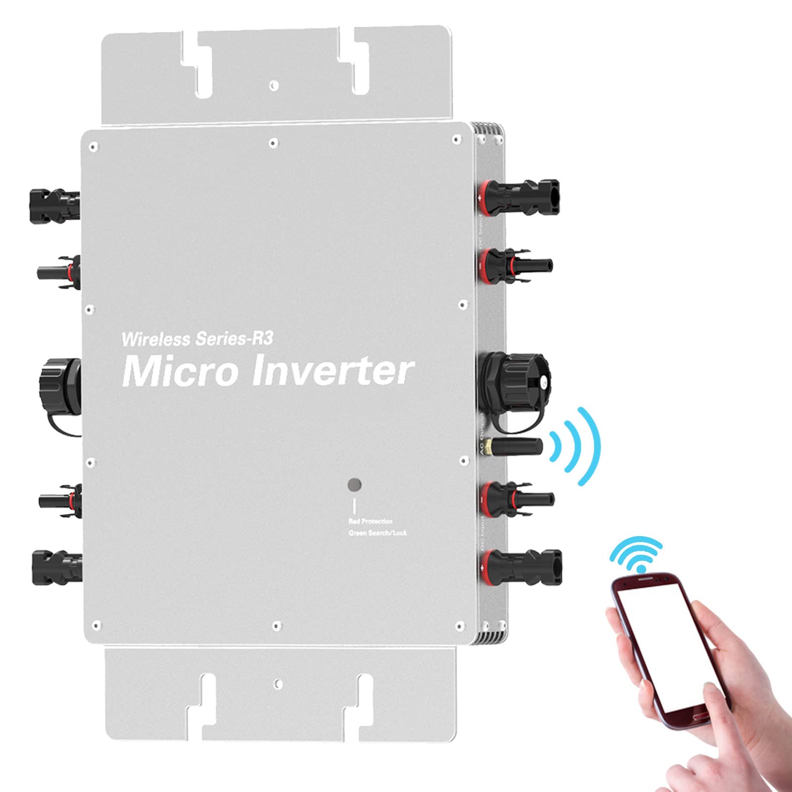 Micro Inverter Legato Alla Rete Solare,Micro Inverter Solare Impermeabile IP65,Micro Inverter In Lega Di Alluminio Tensione 22-50V Cc/120/230V Ca Sistema Di Monitoraggio Intelligente Gratuito,2000W