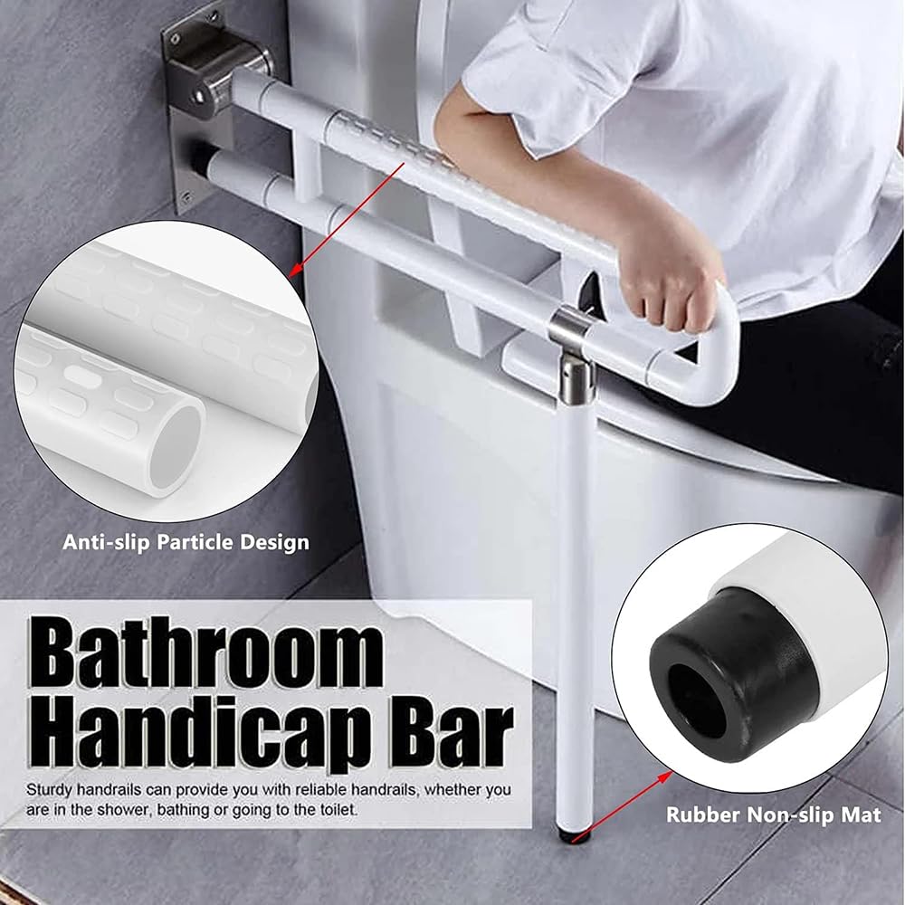 Maniglione Bagno Disabili,Maniglione Disabili,Maniglioni Per Disabili,Maniglione Ribaltabile Bagno Maniglione Pieghevole,antiscivolo con visione notturna,Supporta 600KG Per Anziani (bianco, 75cm)