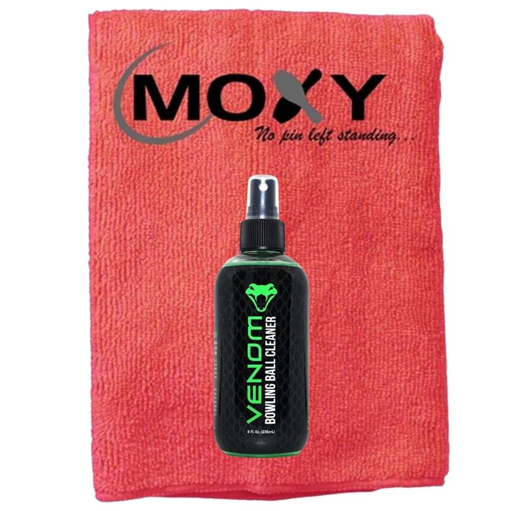 Bowlerstore Products Motiv Venom Bowling Ball Cleaner - 8oz with Moxy Micro Fiber Cleaning Towel (Red)