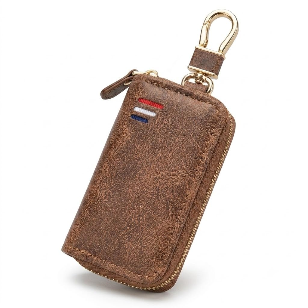 Universal PU Leather Car Key Cover Case with Zipper, Car Key Holder Pouch with Metal Keychain Hook, Smart Remote Key Fob Protector, Scratch Resistant Key Organizer for Men & Women-image-44