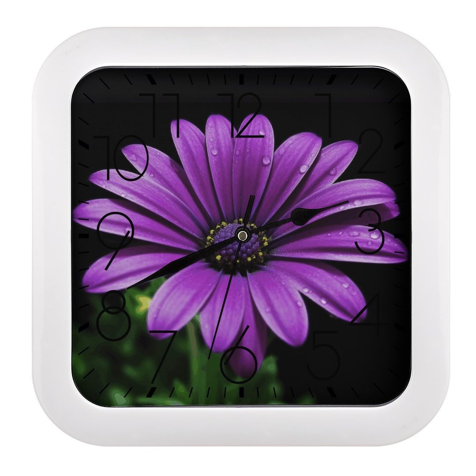 LZQPOEAS Purple Daisy Square Wall Clock, 10.2 Inch Battery Operated Silent Non-Ticking Wall Clock, Square Analog Decorative Clock for Home Wall Art, Living Room, Bedroom, and Office