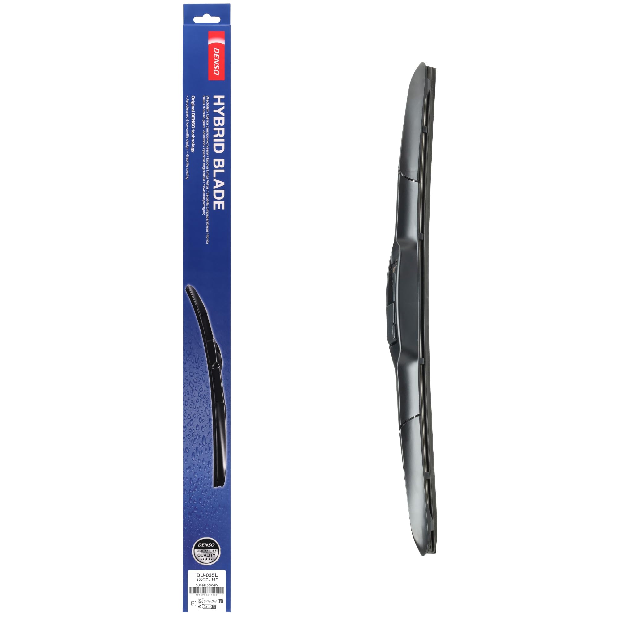 DENSO Hybrid-Wischerblatt DU-035L (350 mm, für Linkslenker): Leiser, langlebiger Wischer mit aerodynamischem Design und beschichtetem Gestänke aus Stahl. OEM-Qualität, breite Kompatibilität