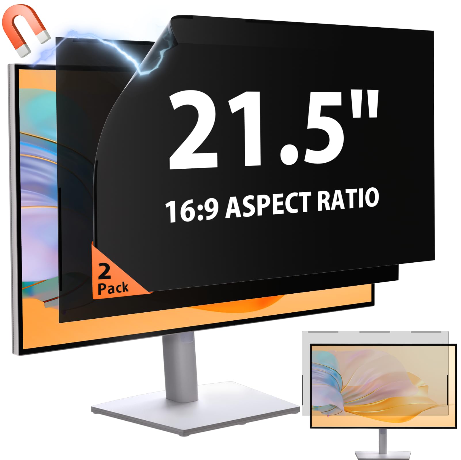 Photo 1 of [2 Pack] 21.5 In 16:9 Magnetic Privacy Screen Filter for Frameless Monitor