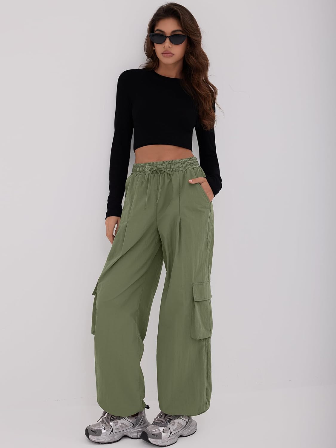 ZAFUL Cargo Pants Women High Waisted Parachute Pants with Pockets Quick Dry Lightweight Baggy Pants - Image 2