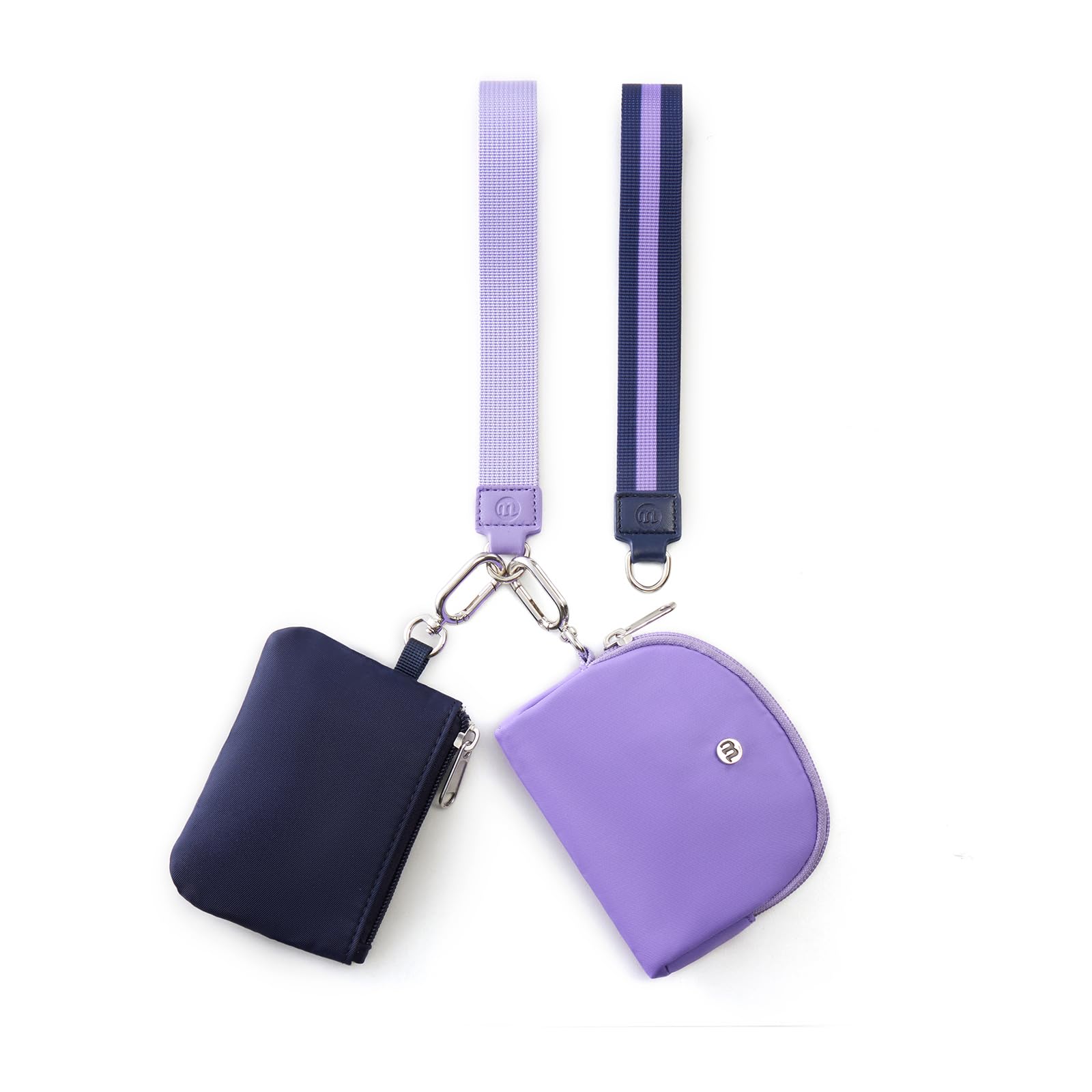 Mini Dual Pouch Wristlet Wallet for Women – Zip Around wristlet Keychain Wallet with 2 Wristlets, Ideal for Dog Walking, Coffee Runs &amp; Lunch Break Essentials (Violet+Navy Blue)
