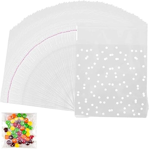 400 bolsas de celofán transparentes con diseño de lunares, color blanco y blanco