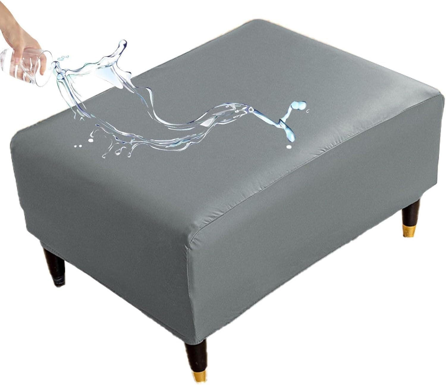 uyeoco Ottoman Covers, Stretch Rectangle Square Ottoman Slipcover Cover, Waterproof Ottoman Slipcover Stretch Footrest Stool Covers Waterproof Cover For Pouffe(Grey,60-75cm)