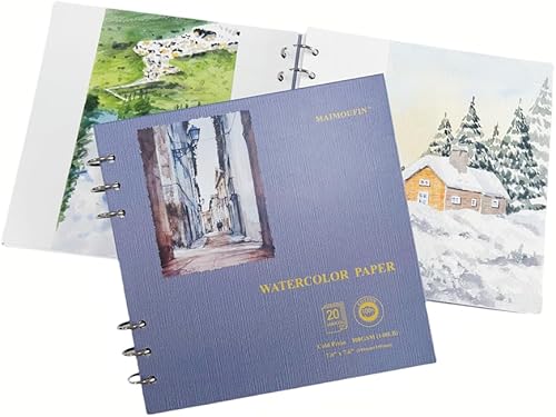 MAIMOUFIN Diario de acuarela, papel de acuarela 100% algodón, 7.6 x 7.6 pulgadas, 20 hojas (140 libras10.58 ozm) a presión fría, cuaderno de bocetos