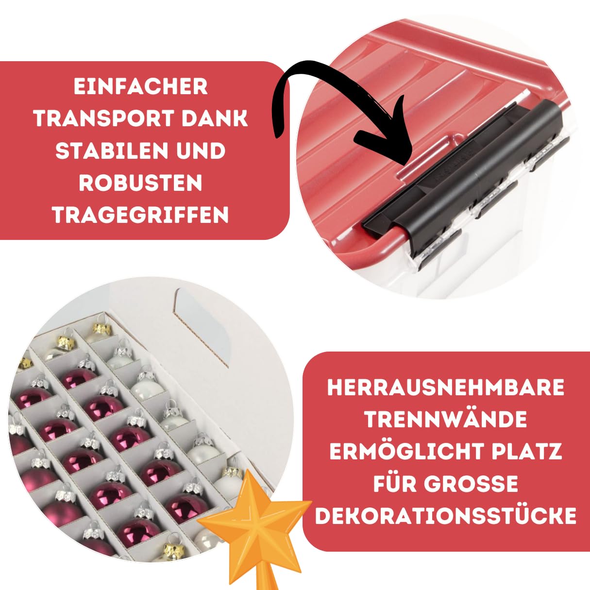 Weihnachtskugeln Aufbewahrungsbox mit Deckel | Sichere & stilvolle Aufbewahrung für Weihnachten | Christbaumkugeln | Christbaumschmuck und Deko | 47 Liter | BPA-frei | Compact Box