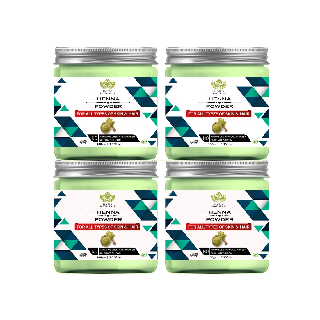 Haria Naturals 100% Pura And Naturals Henna (Mehendi) Powder 100 gms (Pack of 4) 400gms
