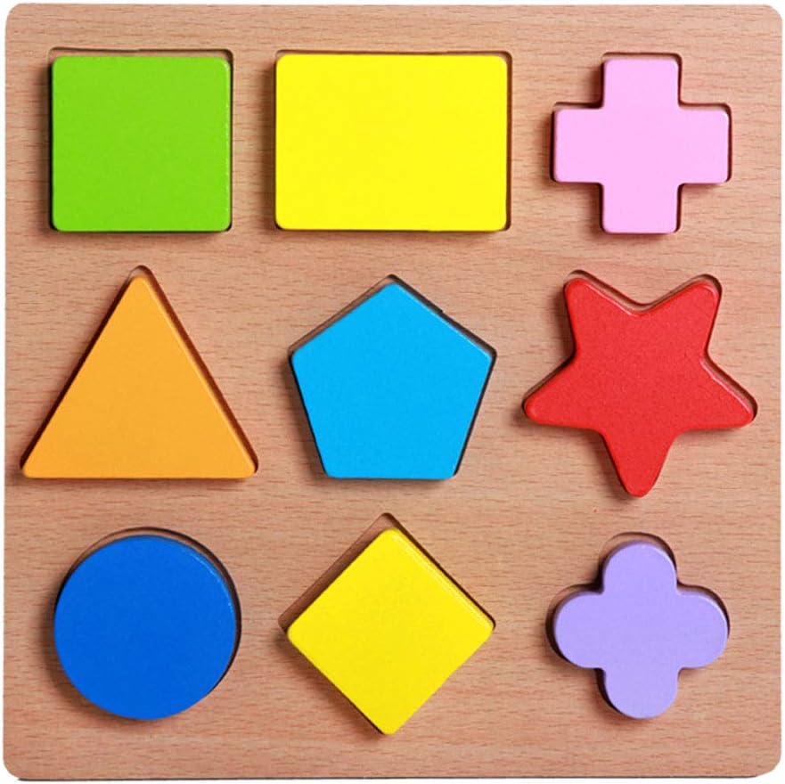 HOMNIVE Wooden Puzzles for Toddlers - Colorful Geometric shape Jigsaw Puzzles - Pegboard Set Preschool Educational Blocks Montessori Toy for Toddlers Kids Age 3+ (Pattern D)