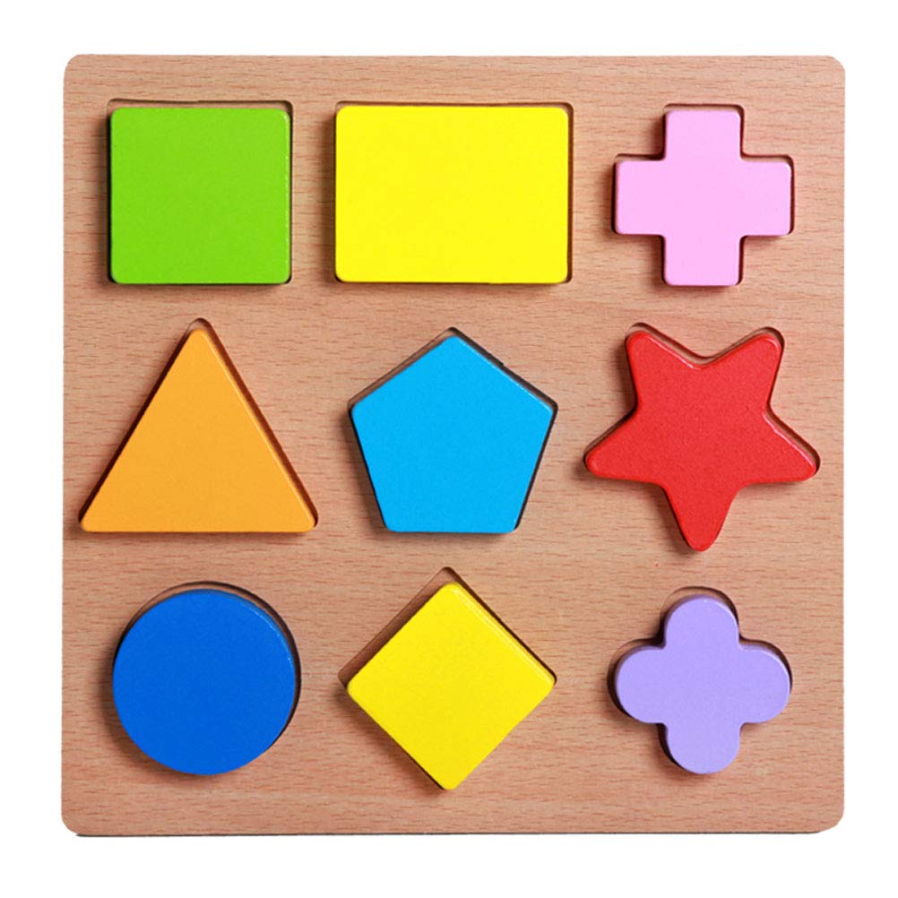 HOMNIVE Wooden Puzzles for Toddlers - Colorful Geometric shape Jigsaw Puzzles - Pegboard Set Preschool Educational Blocks Montessori Toy for Toddlers Kids Age 3+ (Pattern D)